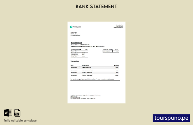 listo para imprimir plantilla de word   extracto bancario MoneyLion de Californi